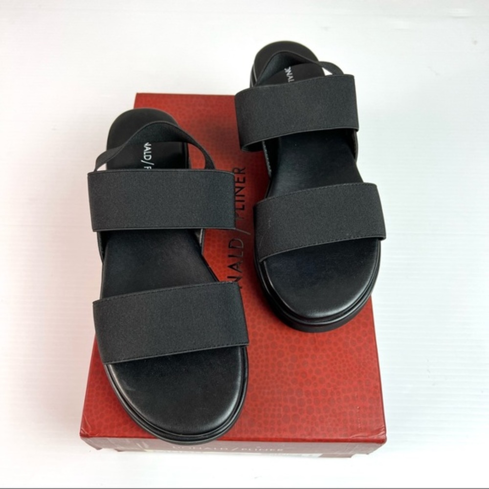 Donald J. Pliner Womens Black Lue Stretch-Strap Flatform Sandals size 8